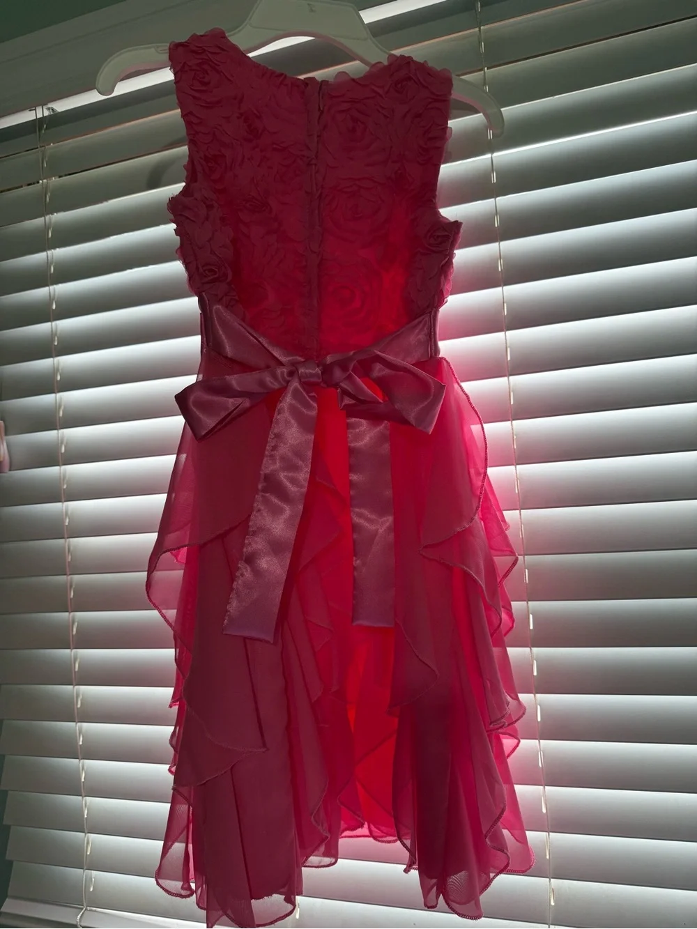 American Princess Hot Pink Floral Bodice Ruffle Dress with Satin Bow